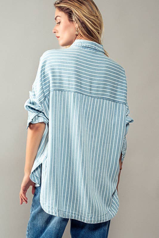 Striped Double Pocket Button Down Shirt