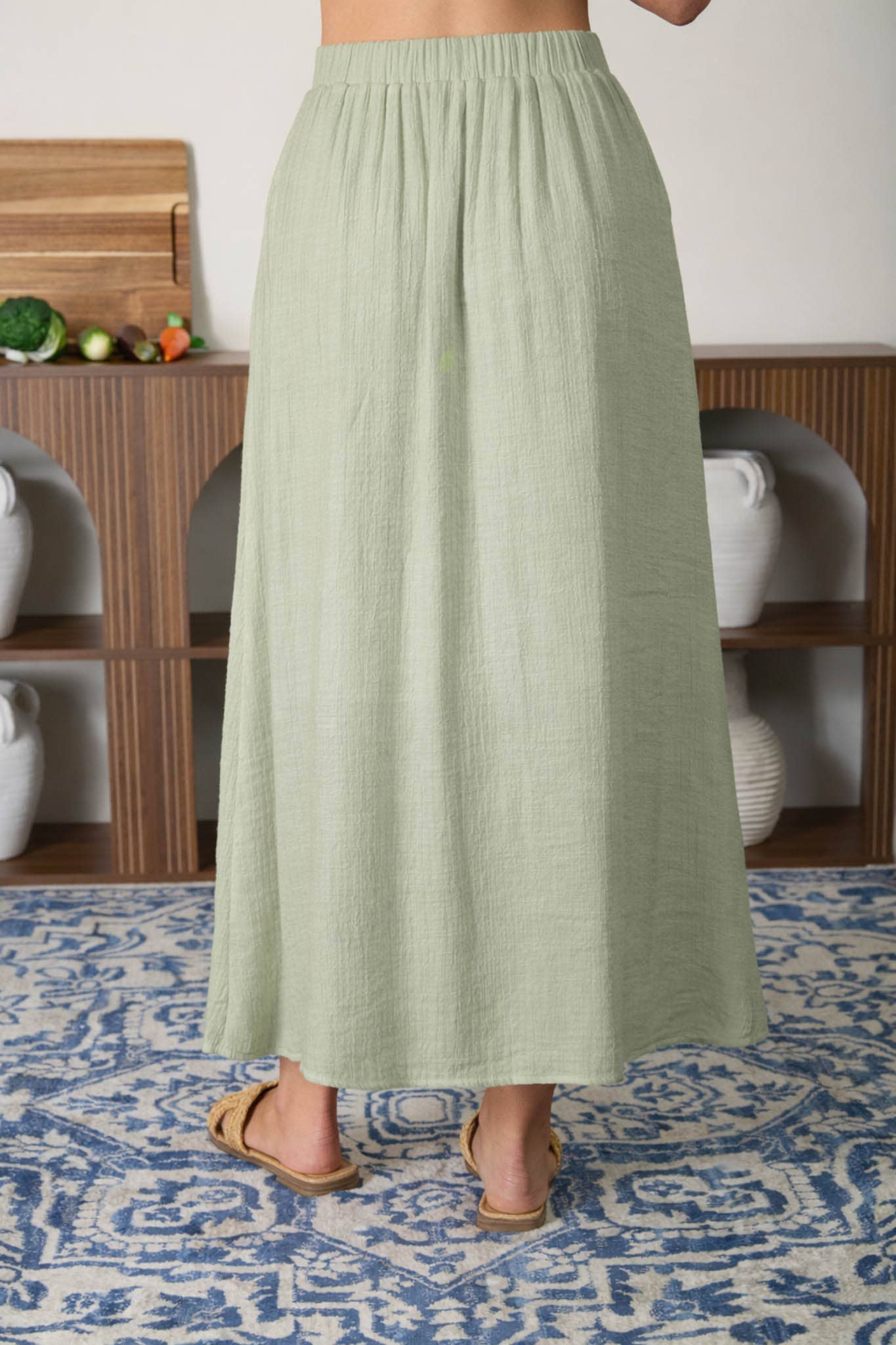 Textured Front Button Detail Midi Skirt