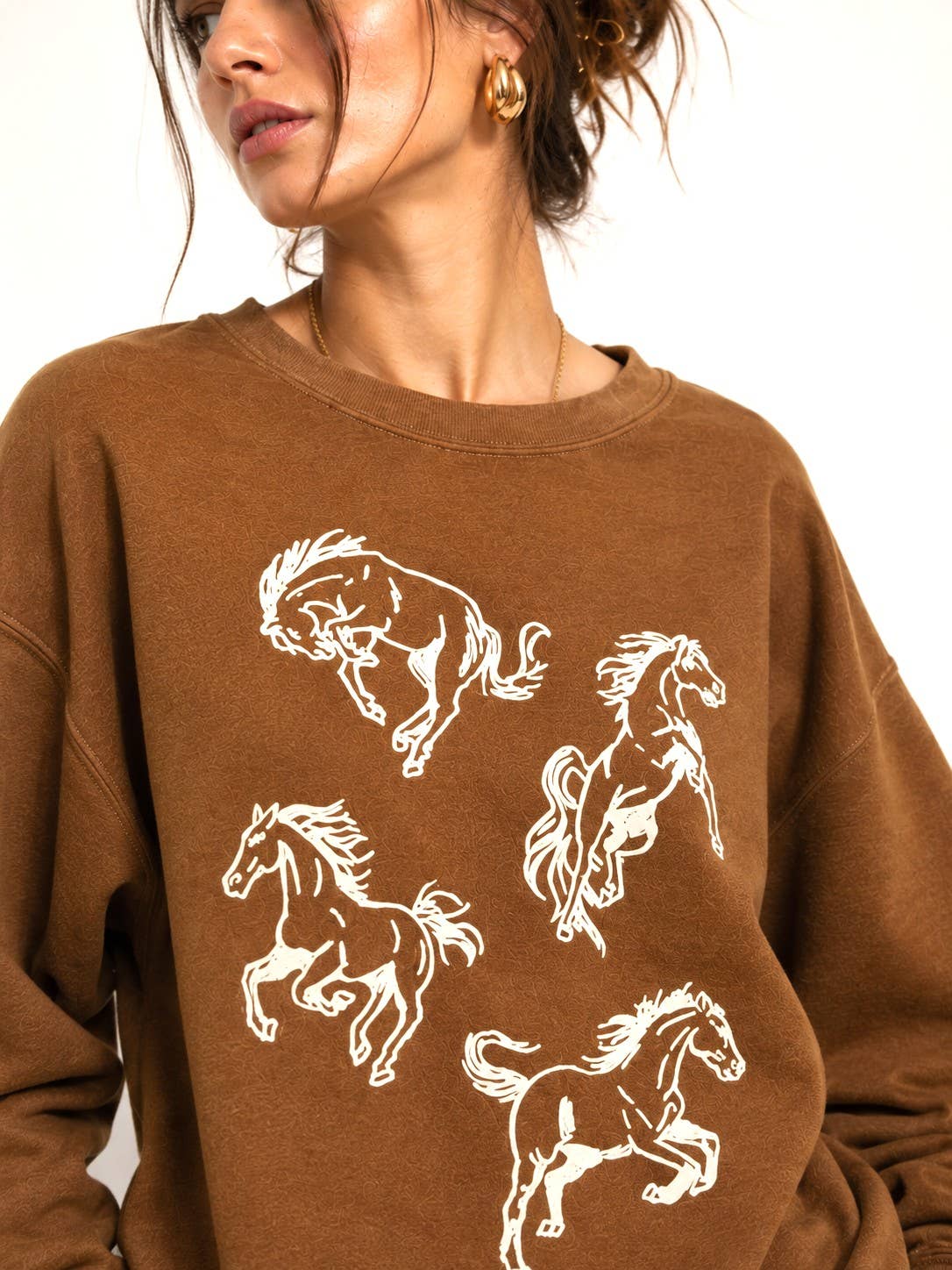Horses Puff-Print Graphic Sweatshirt