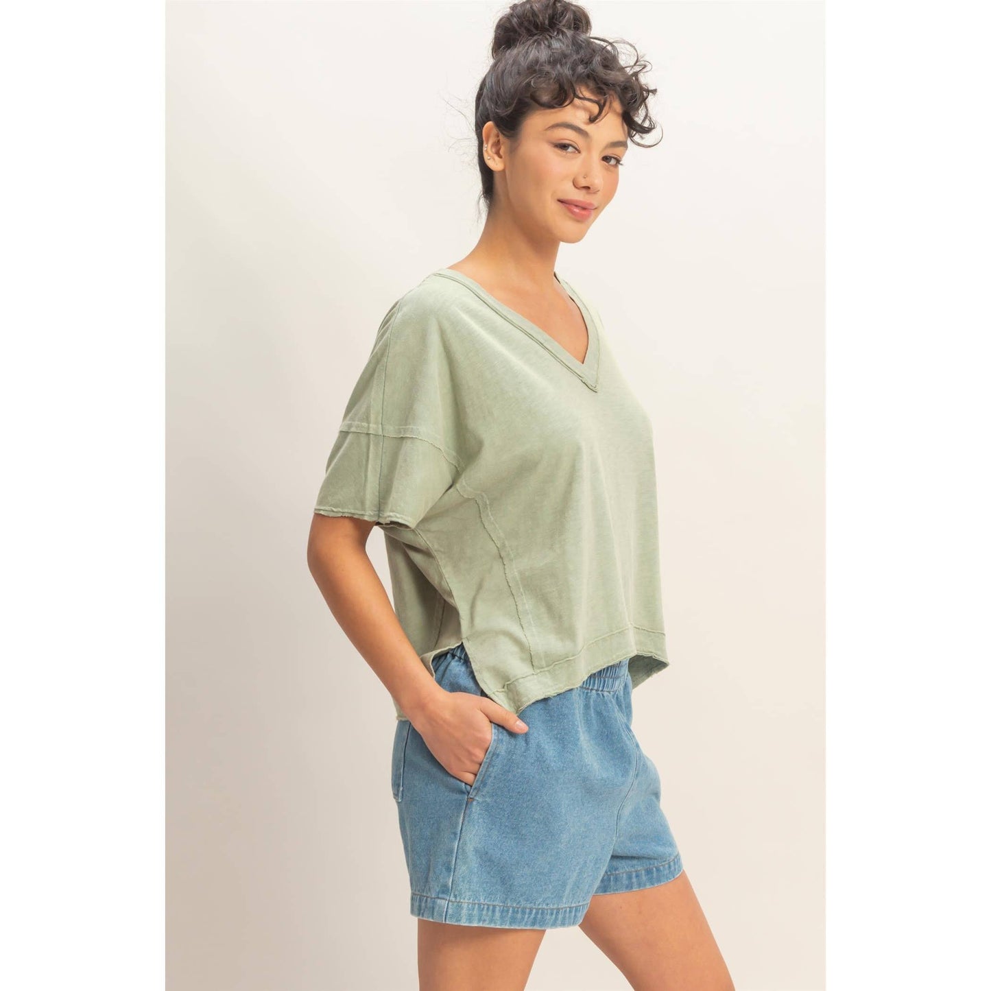Oversized V-Neck Short Sleeve Top
