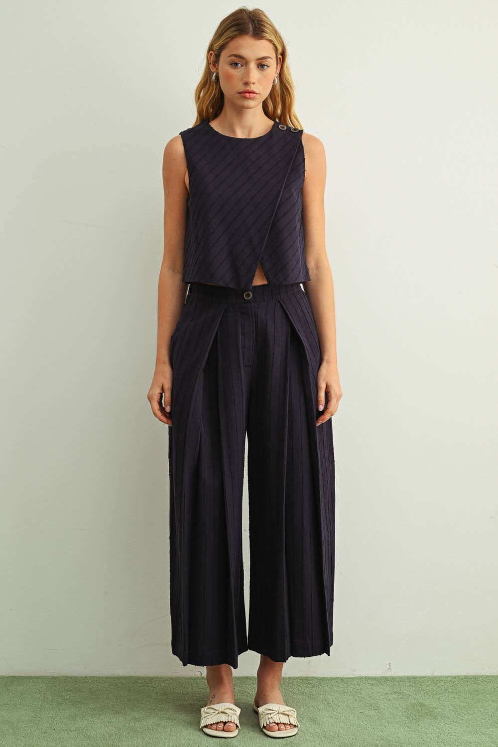 Pleated Crop Trouser Pants