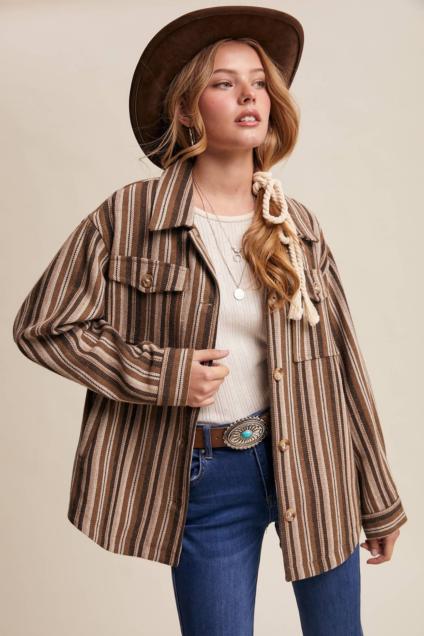 Western Stripe Button-Up Jacket