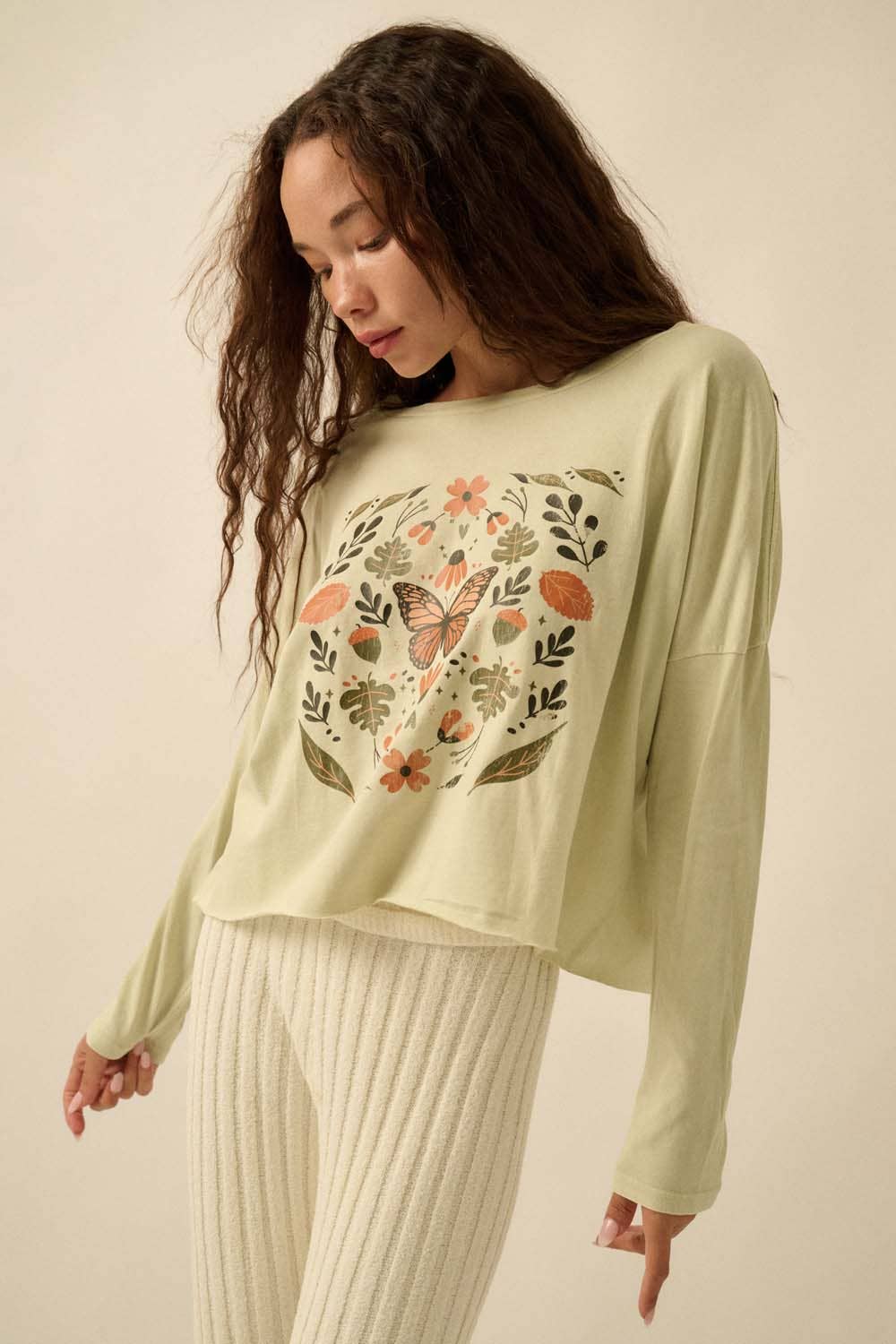 Butterfly Cropped Vintage-Wash Graphic Tee