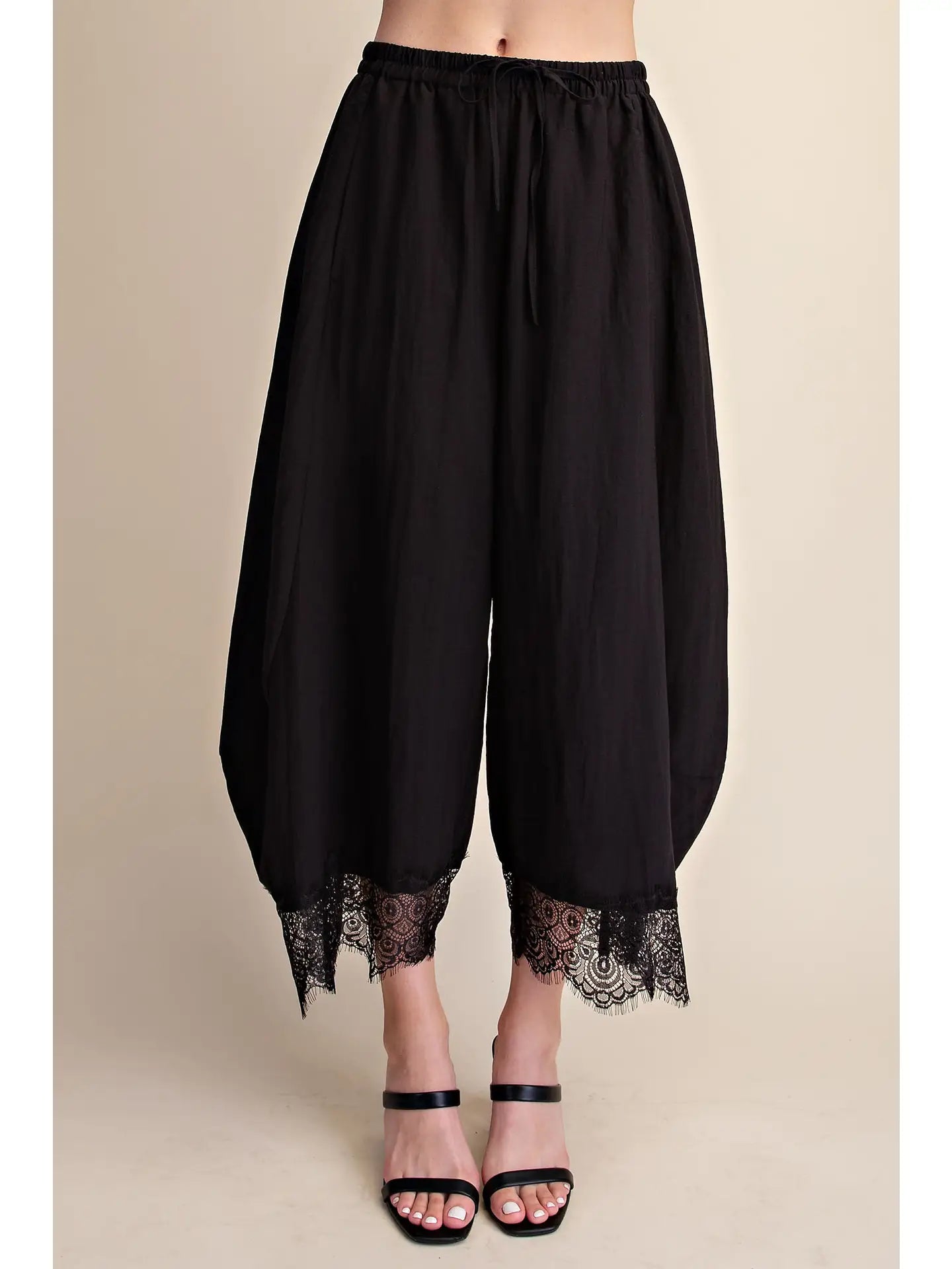 Cropped Lace Trim Balloon Pants