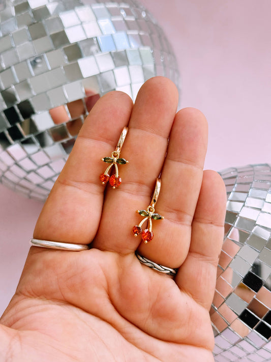 Cherry Gem Huggie Earrings