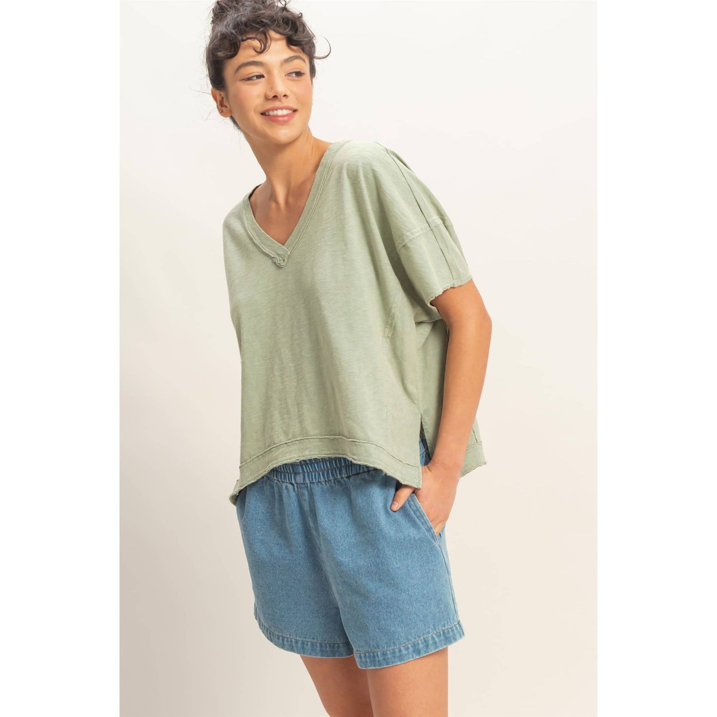 Oversized V-Neck Short Sleeve Top