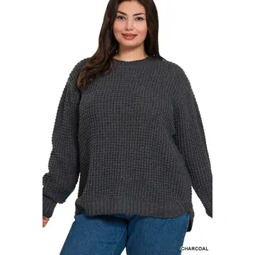 Round Neck Waffle Sweater