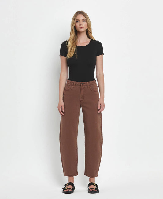 Super High Rise Brown Slim Barrel Jeans