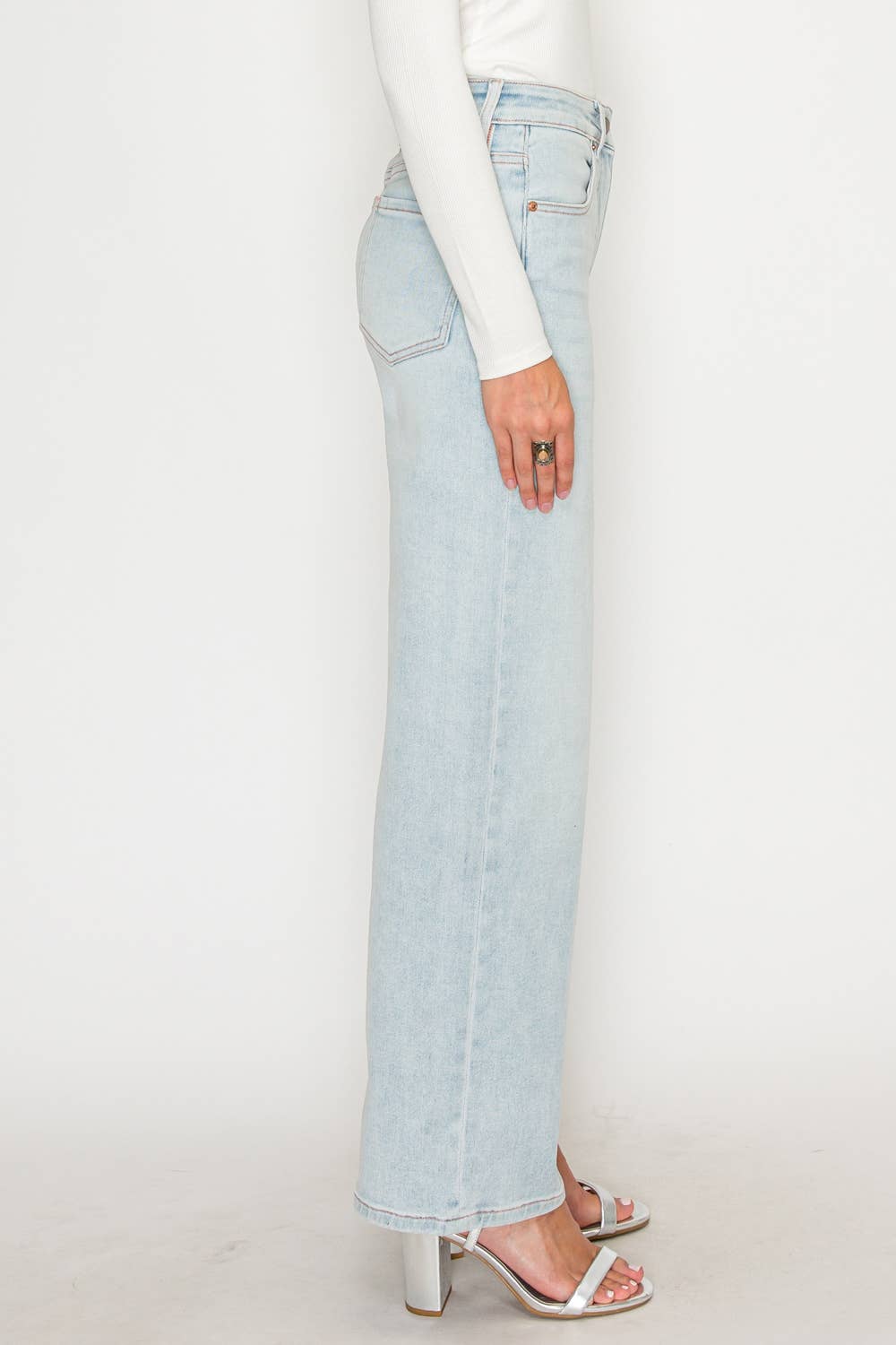 High Rise Pink Thread Straight Jeans