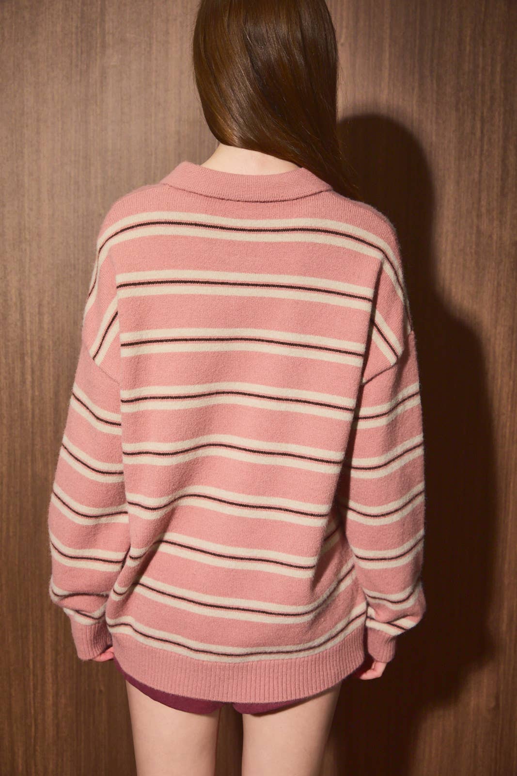 Long Sleeve Collared Oversized Stripe Rugby Sweater