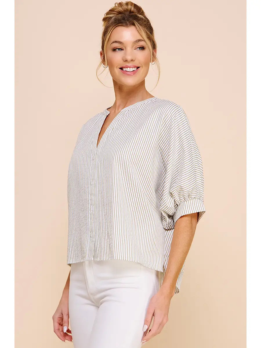 Sage Pinstripe Dolman Blouse