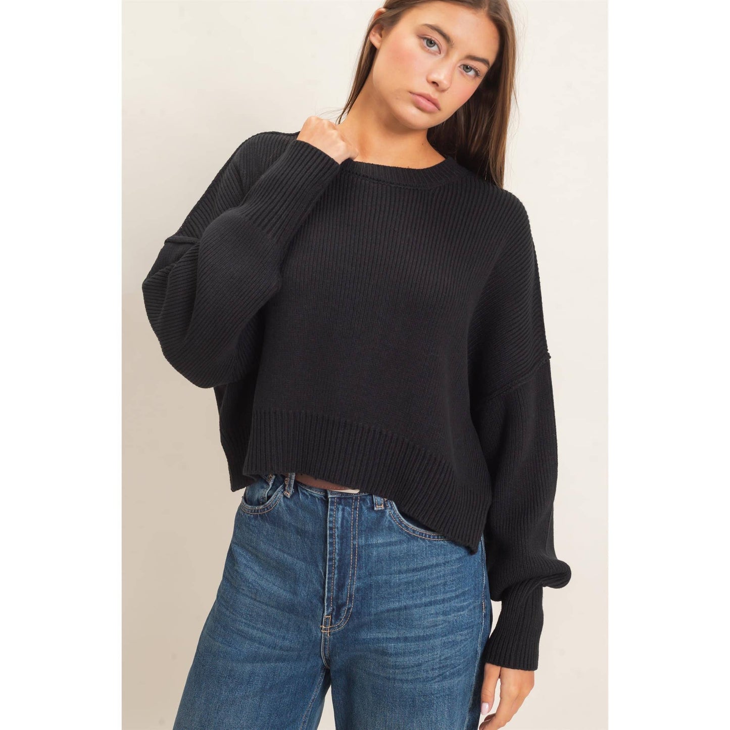 Ribbed Drop Shoulder Sweater