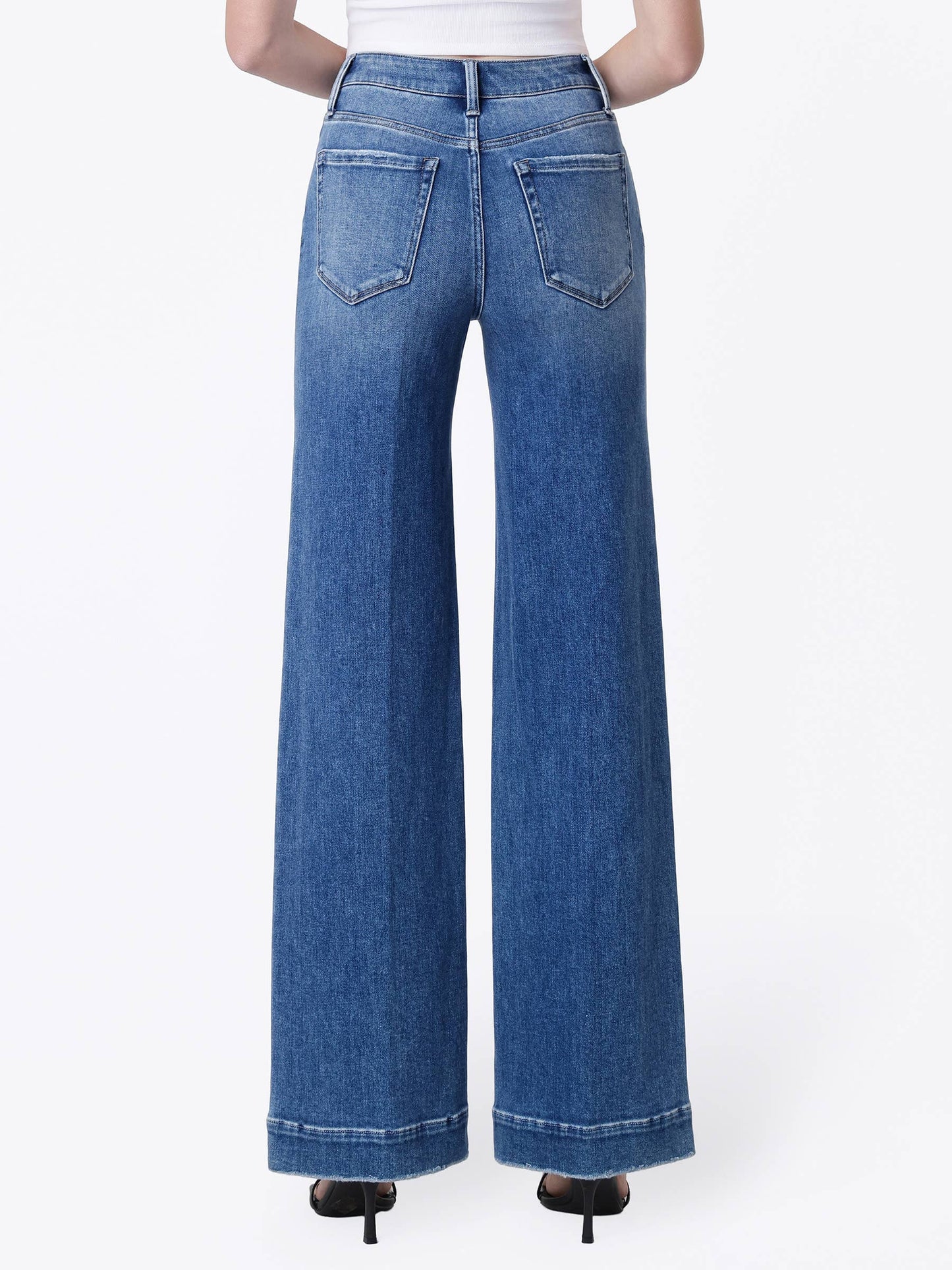 High Rise Trouser Fold Wide Leg Jeans