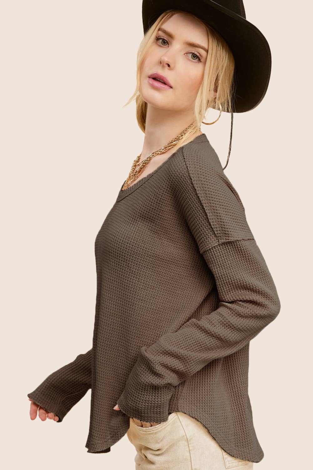 Waffle Textured Long Sleeve Top