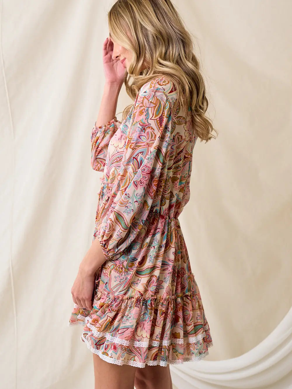 Coral Western Style Paisley Floral Tier Dress