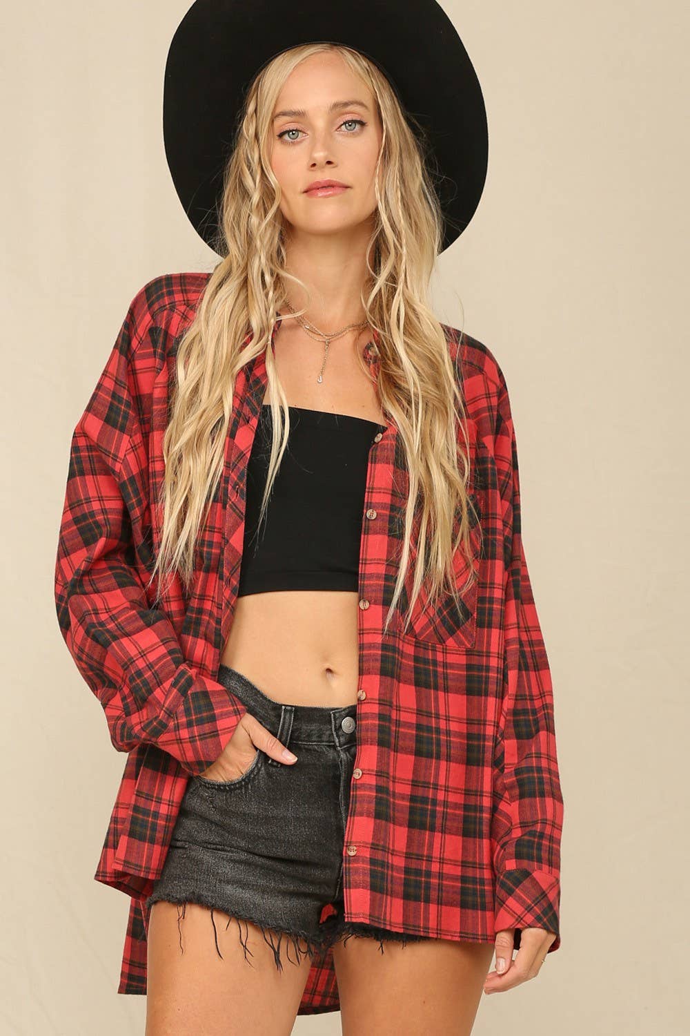 Plaid Button Down Oversized Shirt