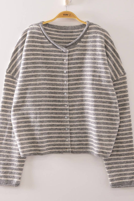 Button Down Stripe Sweater