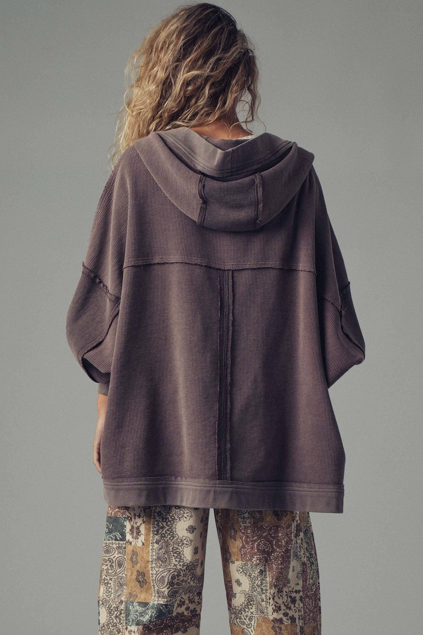 Washed Waffle Knit Hooded Cardigan
