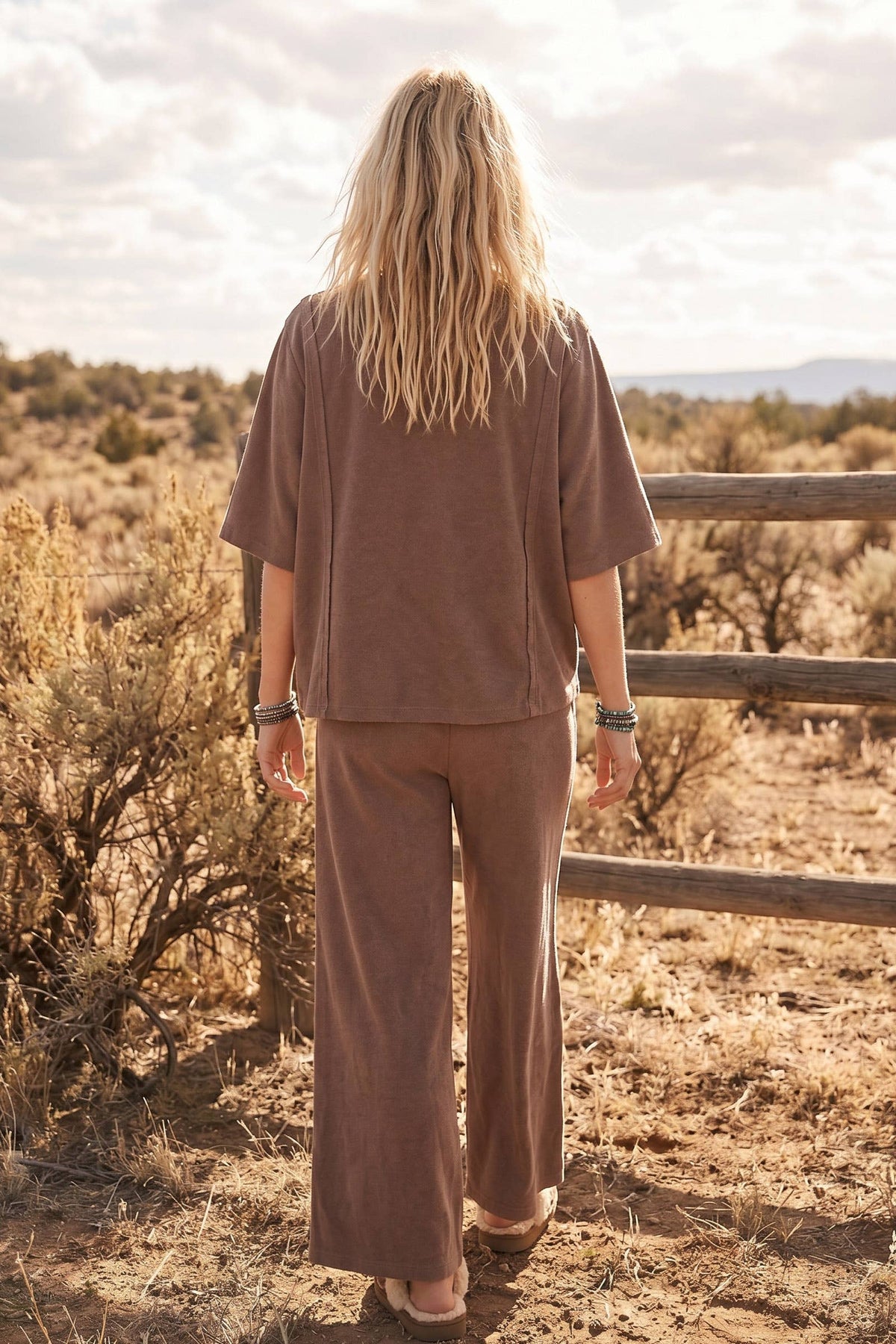 Brushed Stretch Boxy Top & Wide Leg Pant Set