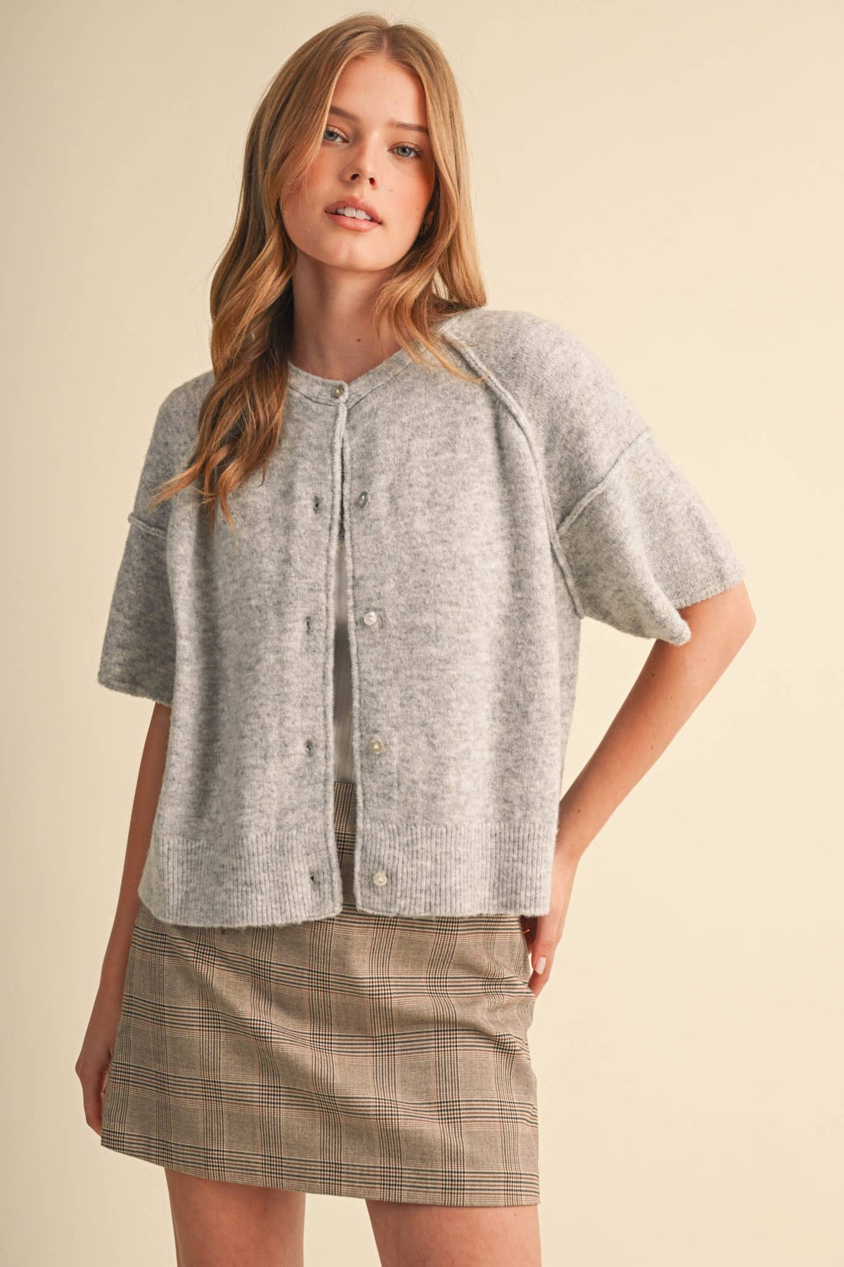 Raw Edge Short Sleeve Cardigan