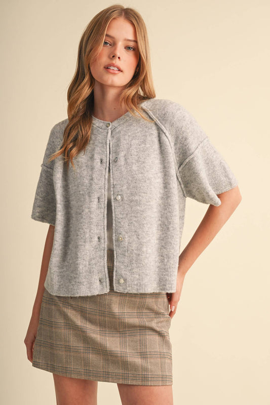 Raw Edge Short Sleeve Cardigan