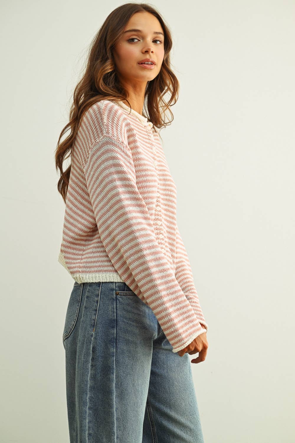 Stripe Button Front Knit Cardigan