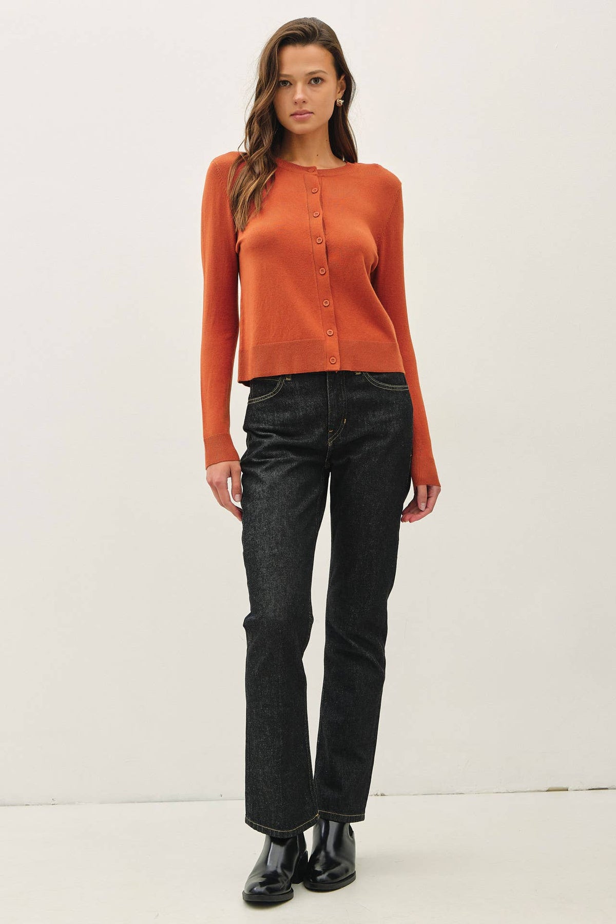 Ultra Soft Essential Basic Crewneck Button Up Cardigan