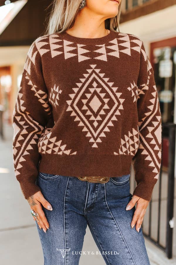 Mocha Brown Beige Aztec Knitted Sweater (PRE-ORDER)