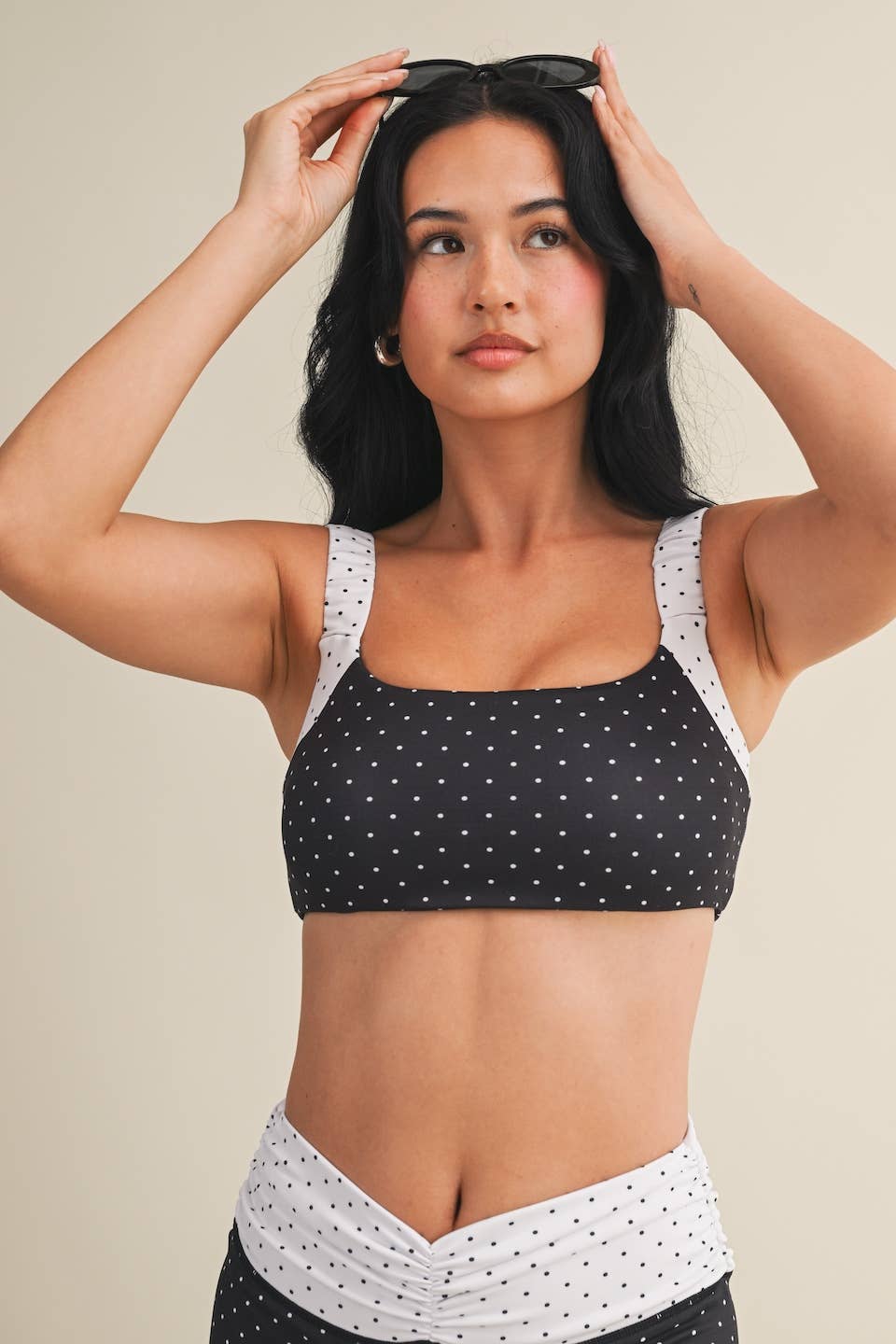 Polka Dot Print Scrunched Strap Sports Bra