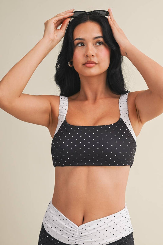 Polka Dot Print Scrunched Strap Sports Bra