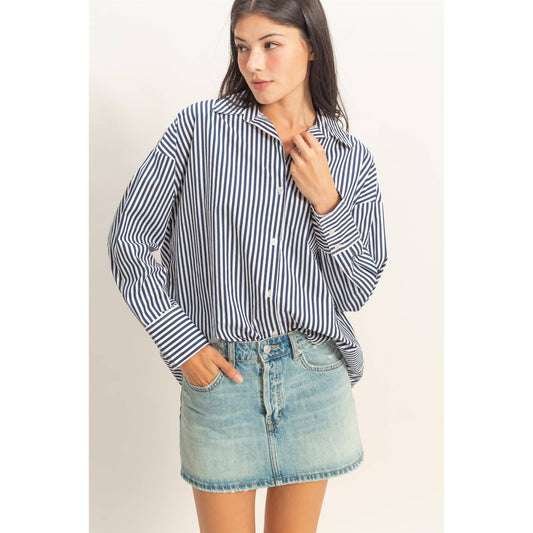 Striped Button-Up Poplin Shirt