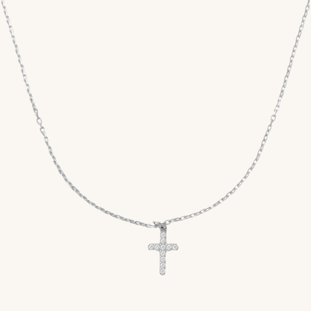 Silver Crystal Cross Necklace