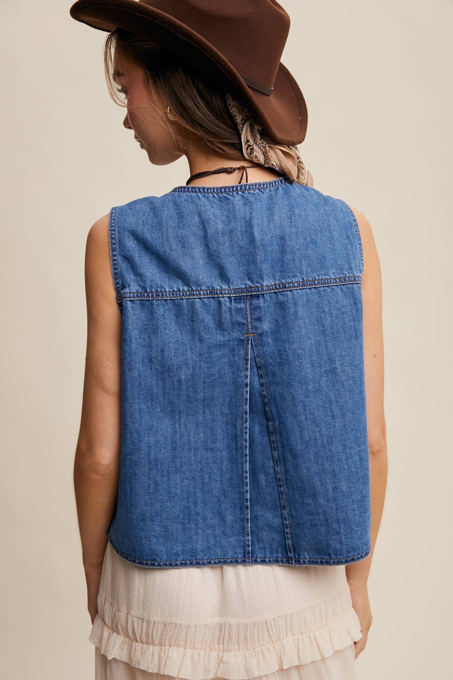 Denim Tie Front Vest