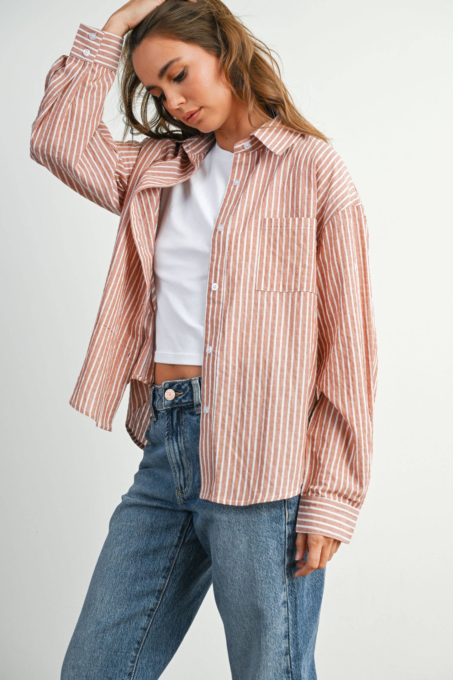 Striped Button-Up Long Sleeve Top