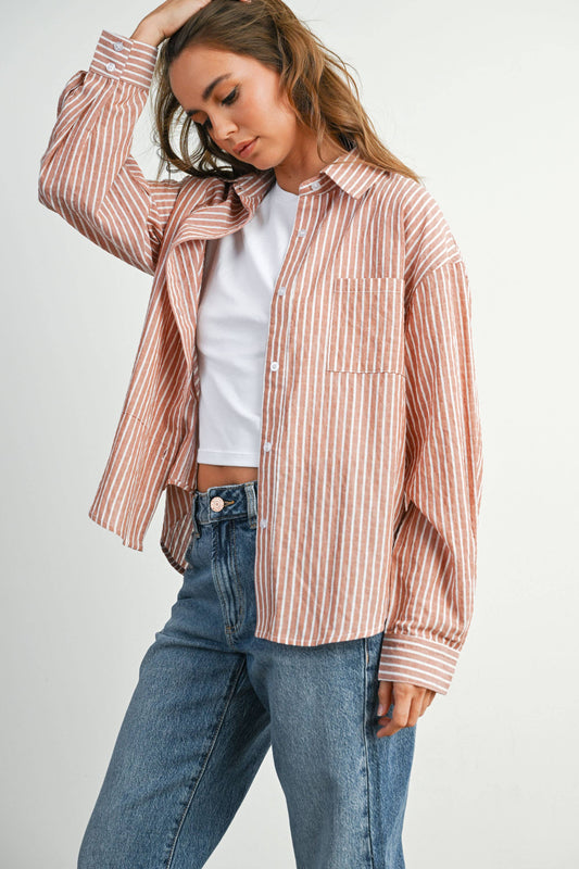 Striped Button-Up Long Sleeve Top