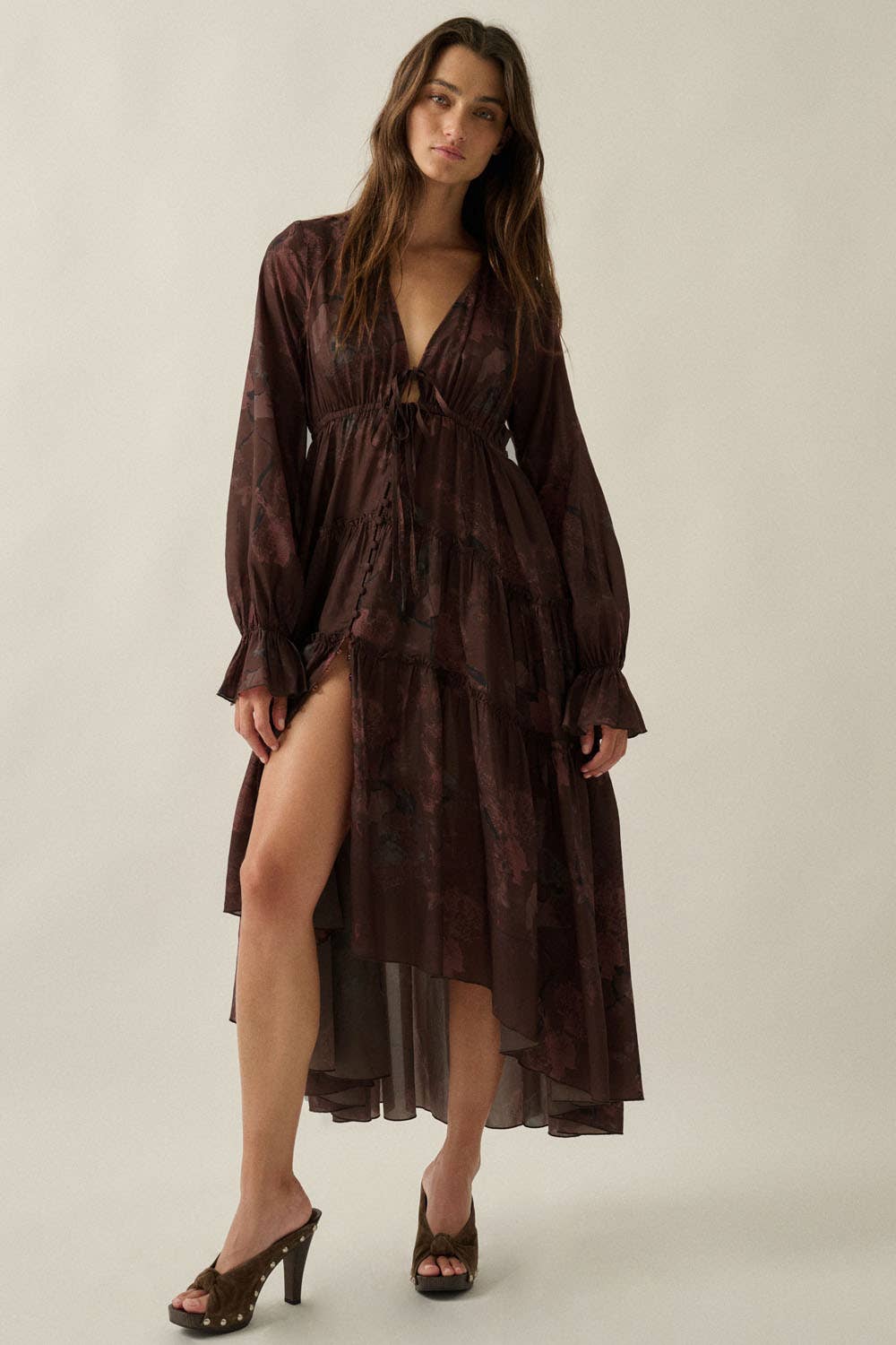 Floral Chiffon High-Low Midi Dress