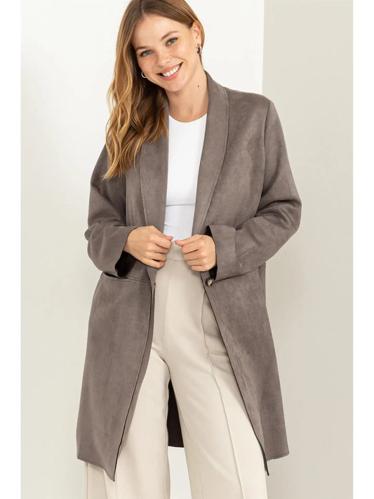 Single Button Faux Suede Coat