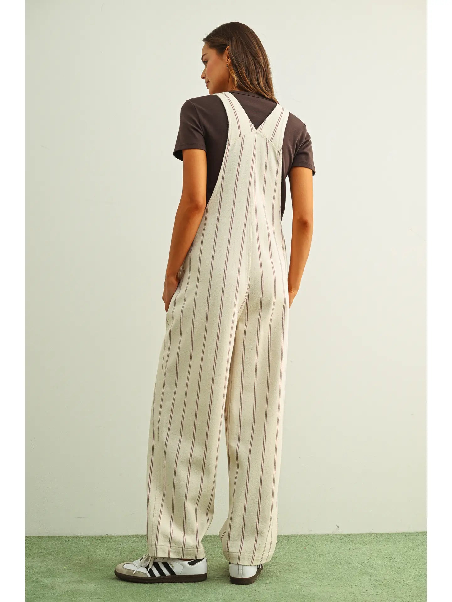 Brown Stripe Oatmeal Overalls