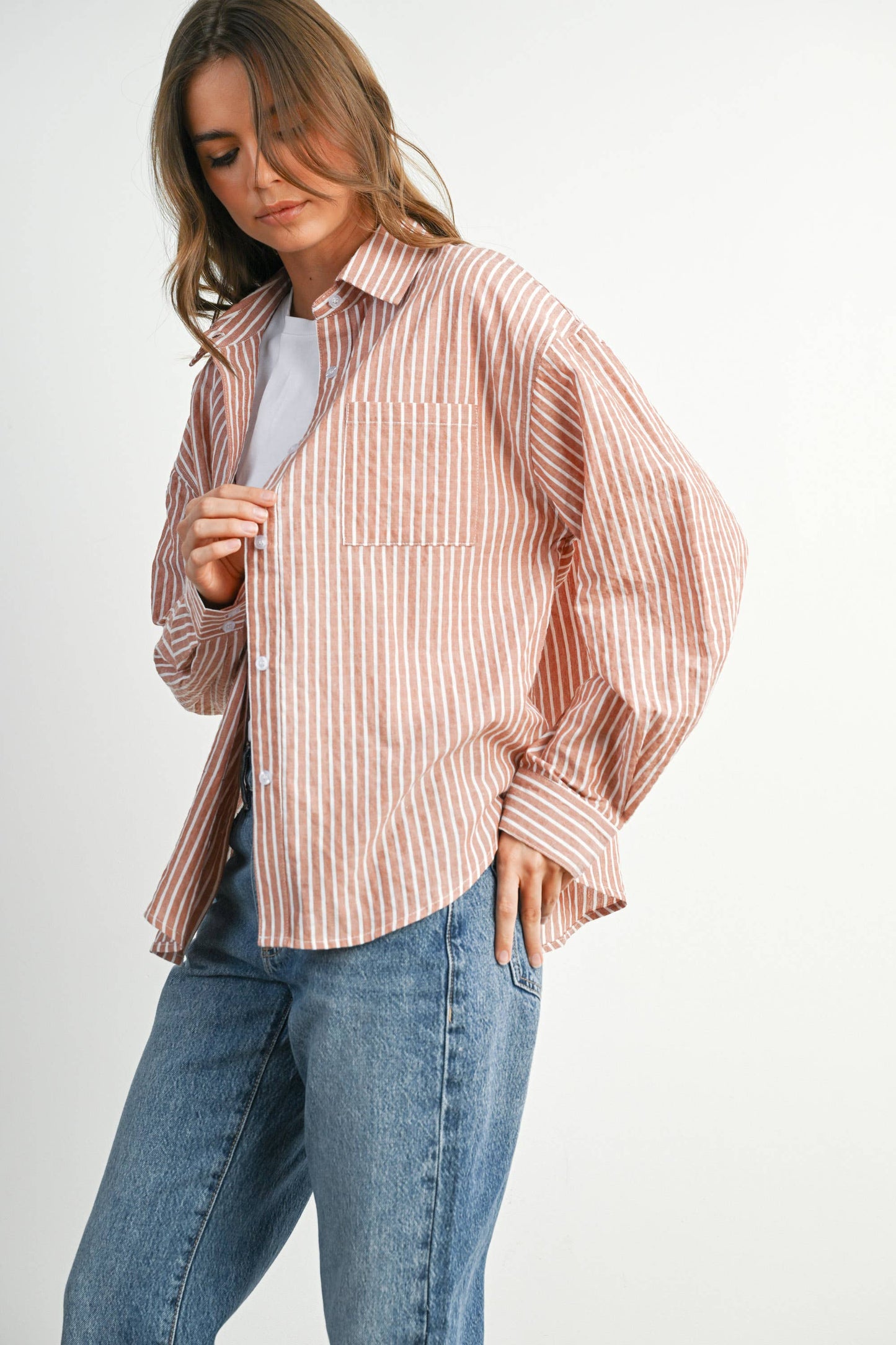 Striped Button-Up Long Sleeve Top