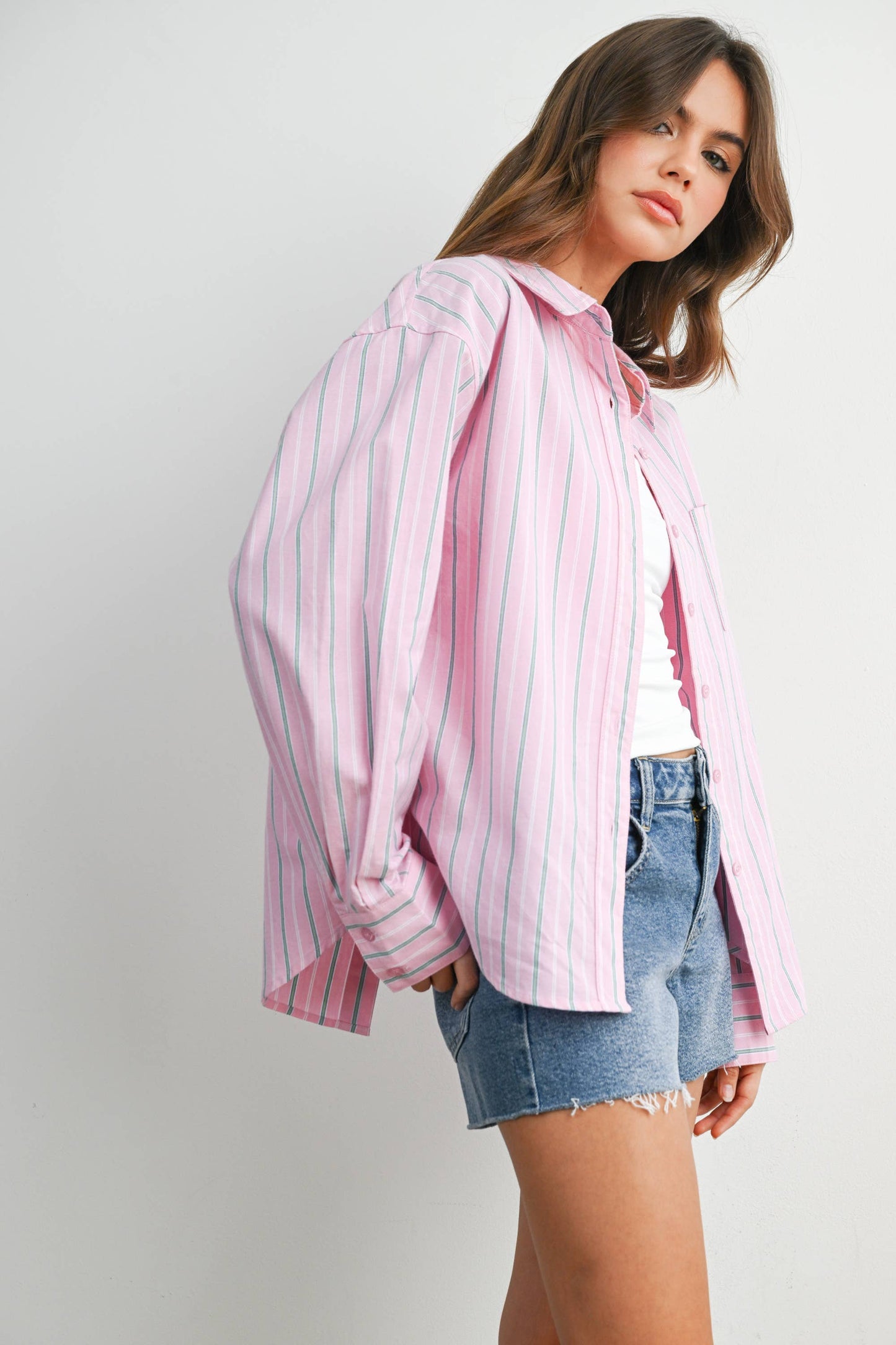 Striped Long-Sleeve Button-Up Shirt