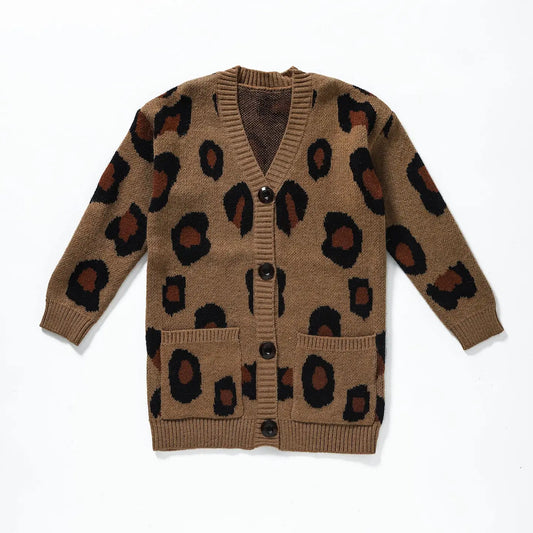 Girls Brown Cheetah Cardigan Sweater