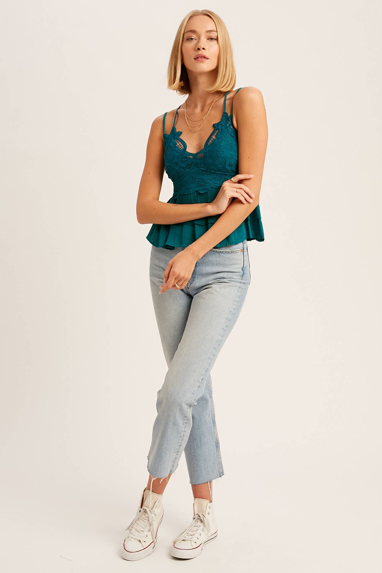Lace Bodice Tiered Peplum Cami Top