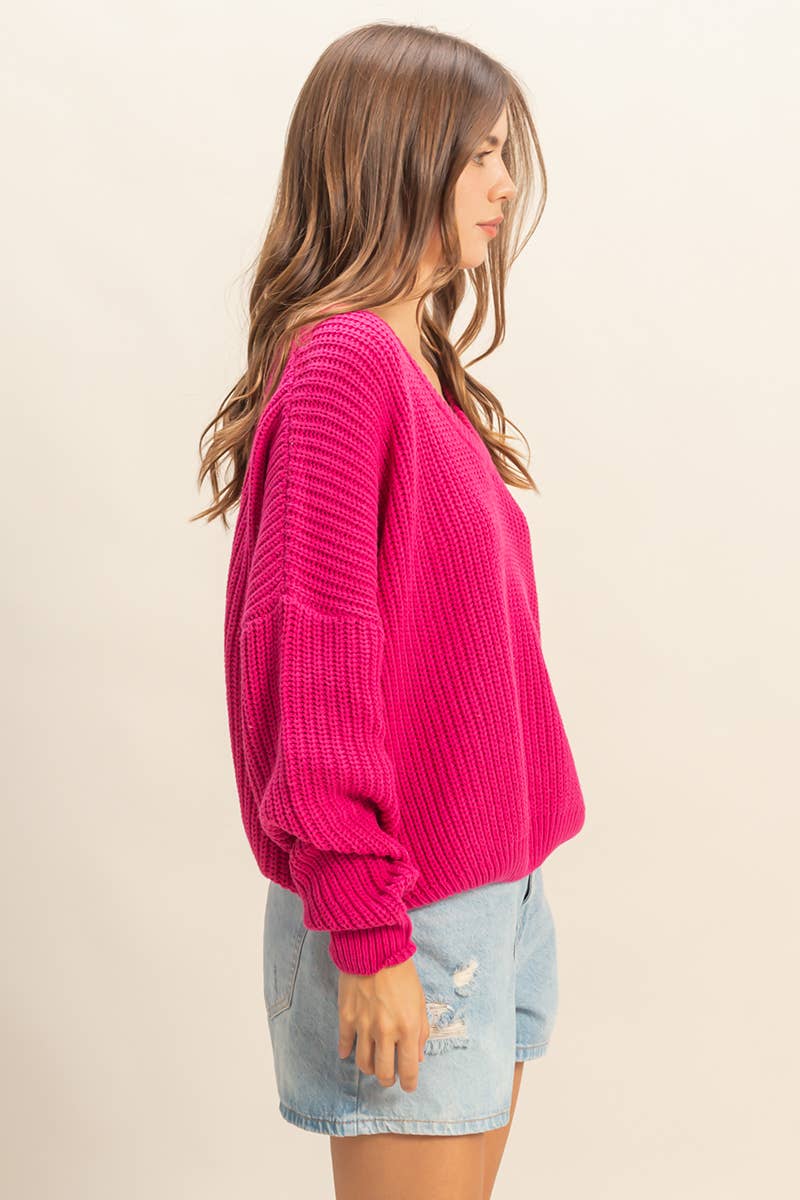 Oversized V-Neck Knit Sweater