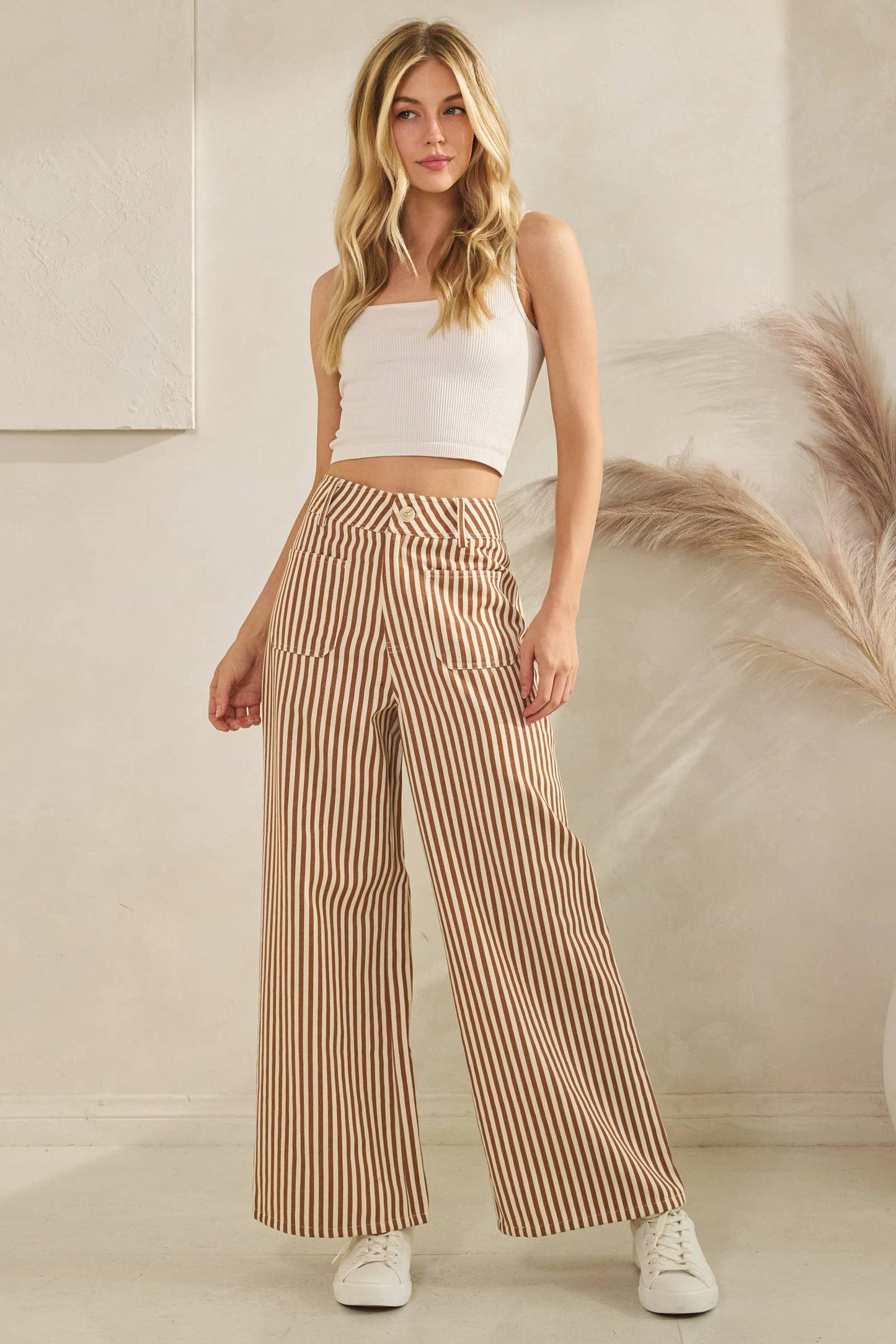 Lightweight Twill Stripe Wide Leg Pants