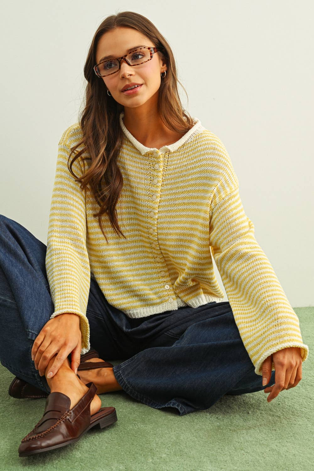 Stripe Button Front Knit Cardigan