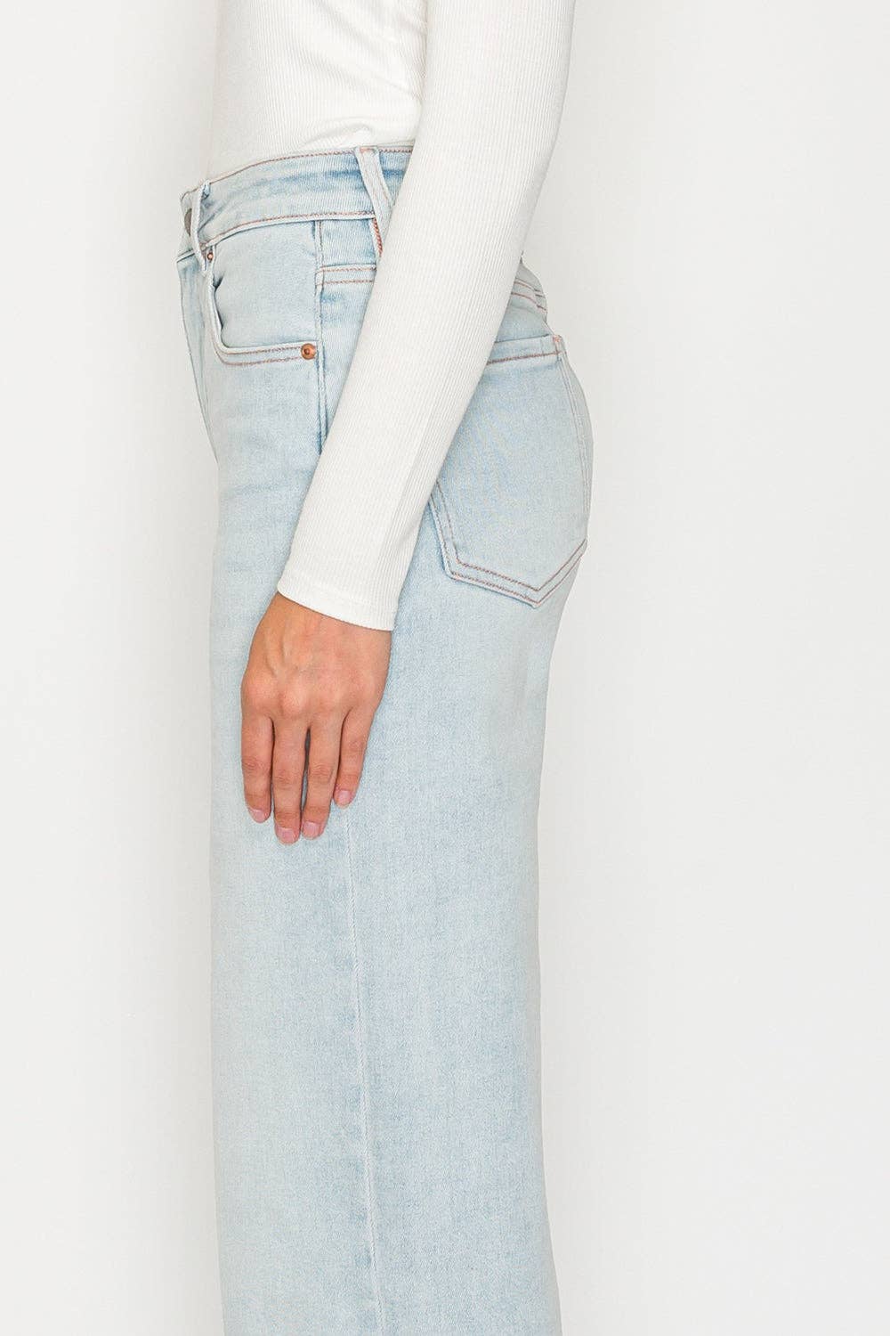 High Rise Pink Thread Straight Jeans
