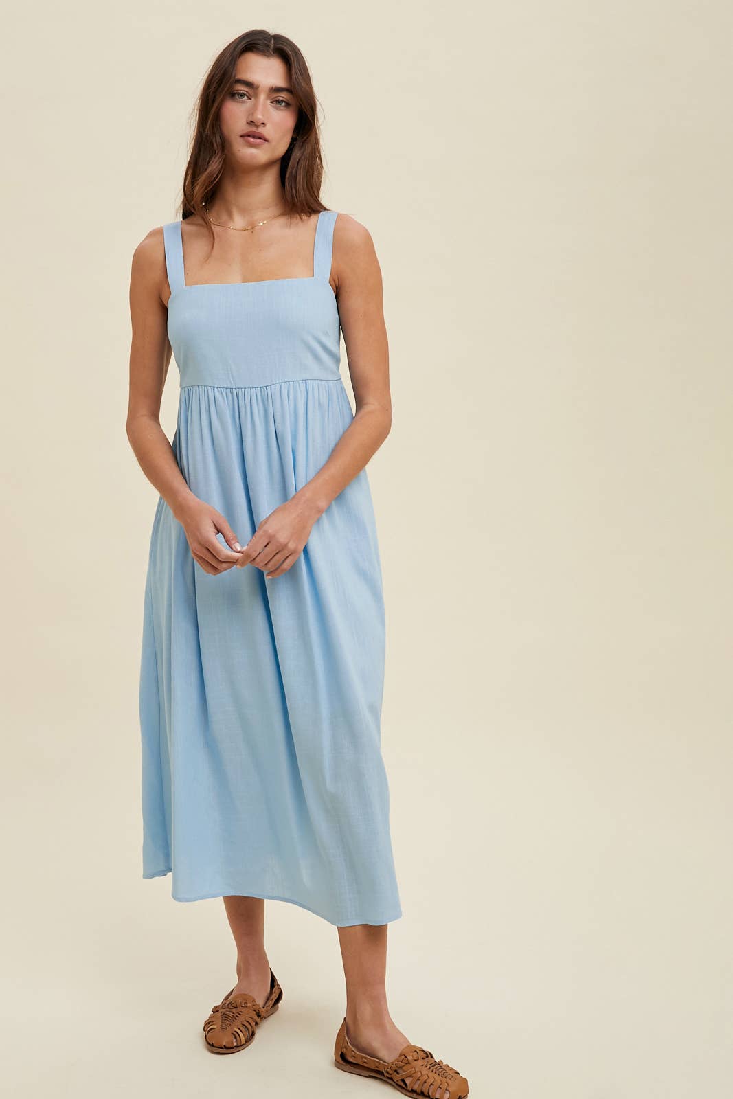 Linen Blend Square Neck Dress