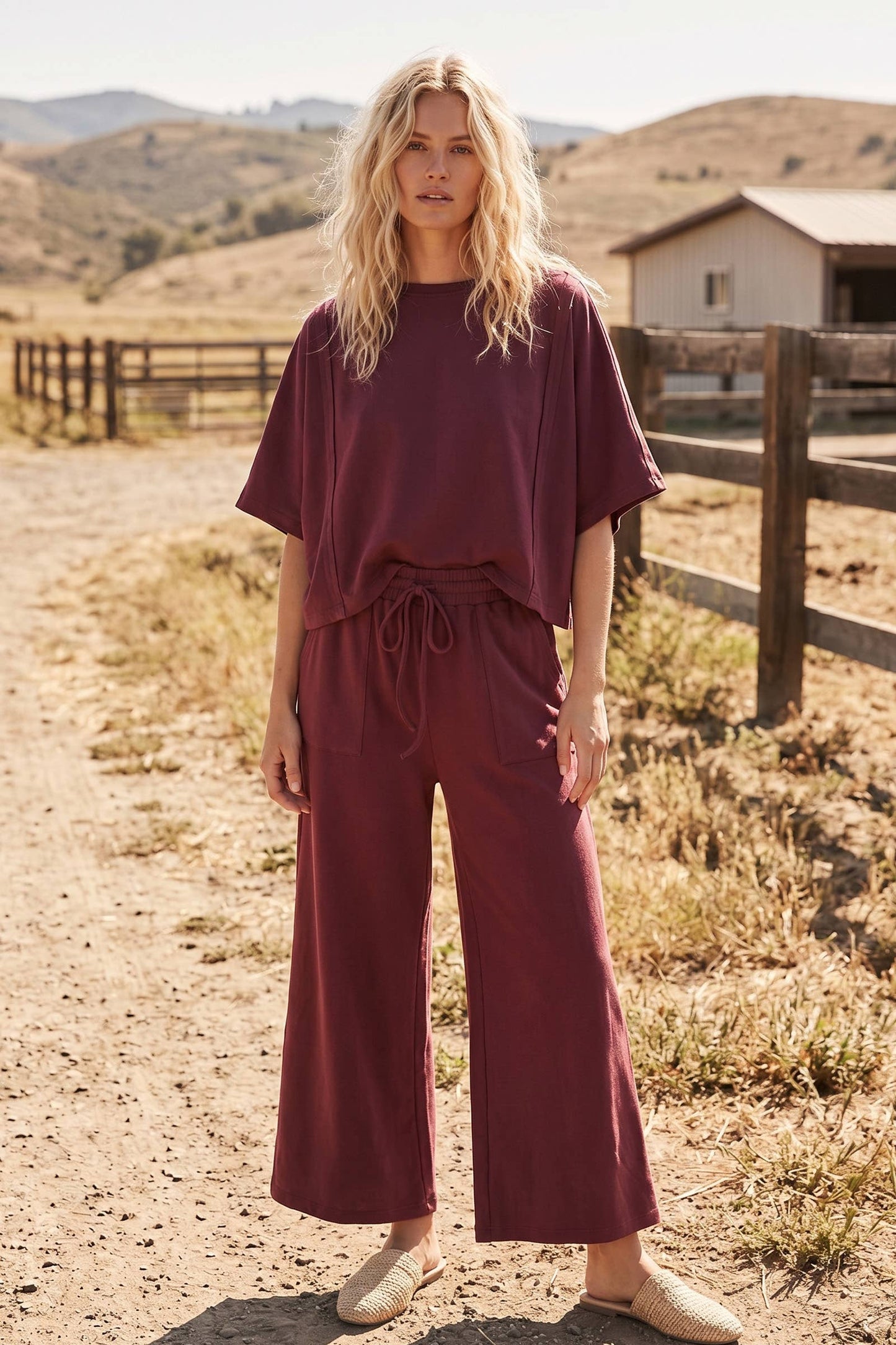 Brushed Stretch Boxy Top & Wide Leg Pant Set