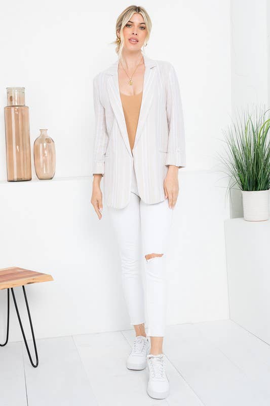 Linen Blend Stripe Blazer
