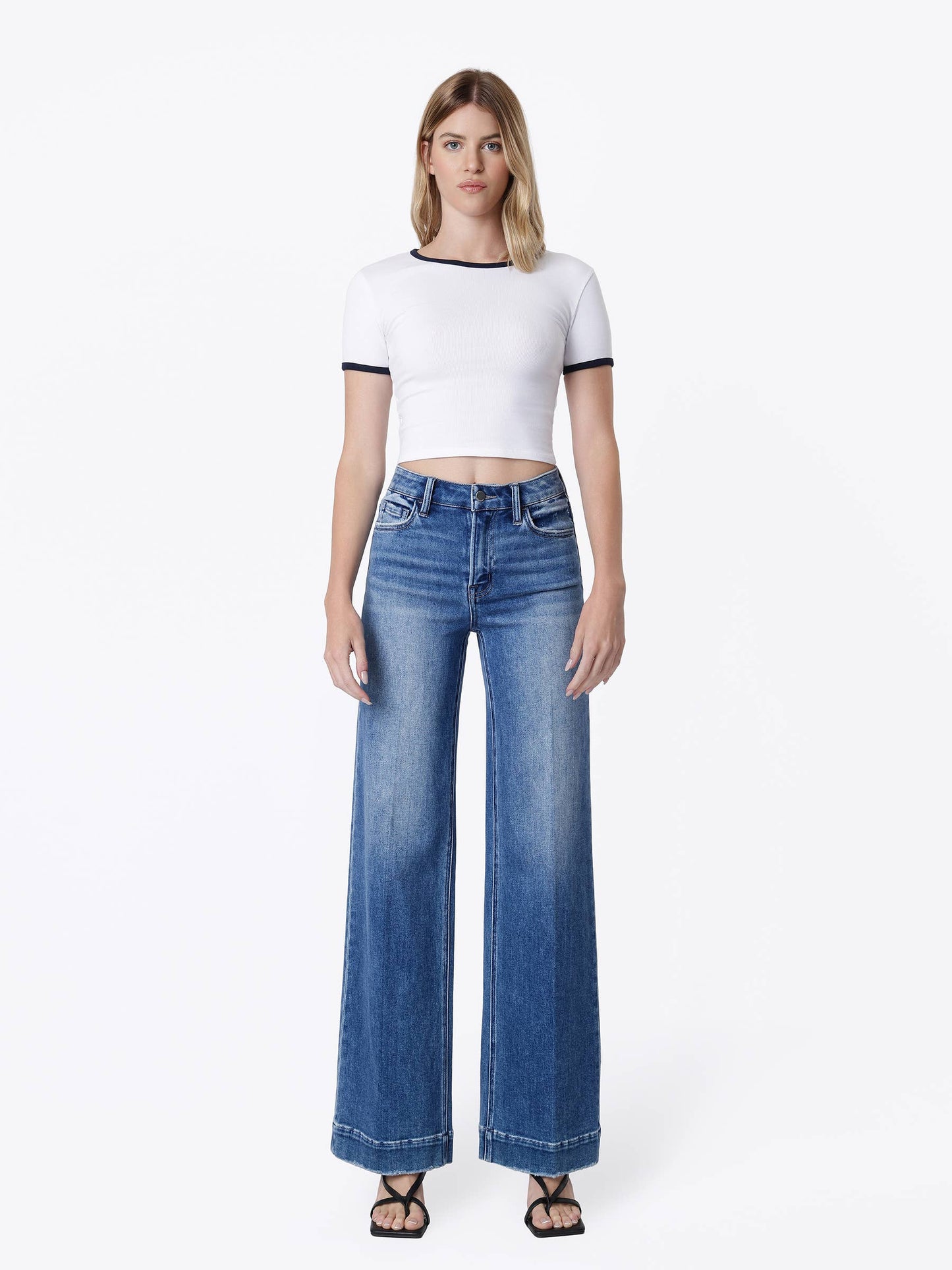 High Rise Trouser Fold Wide Leg Jeans